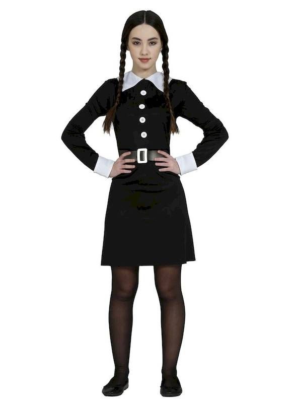 Costume Bambina da Mercoledi Addams Vestito Nero