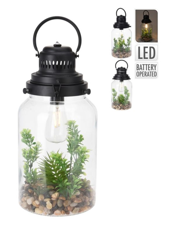 Déco Maison Lanterne Led Avec Fausse Plante 33Cm - Assortie