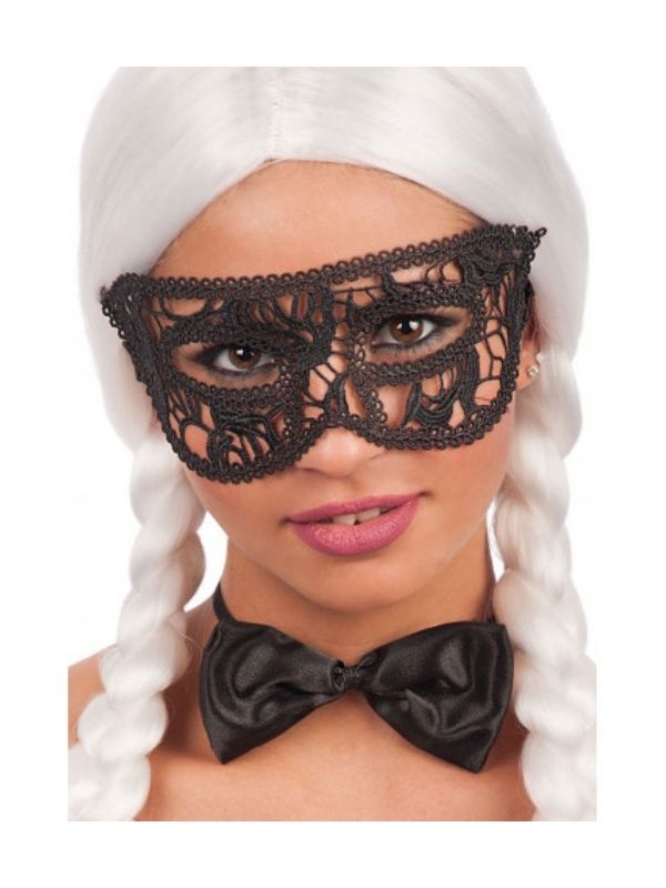 Maschera Di Carnevale Domino In Tessuto Macramè Nera 