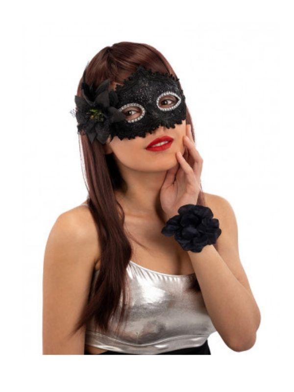 Maschera Di Carnevale In Plastica Con Tessuto Damascato Rosa 