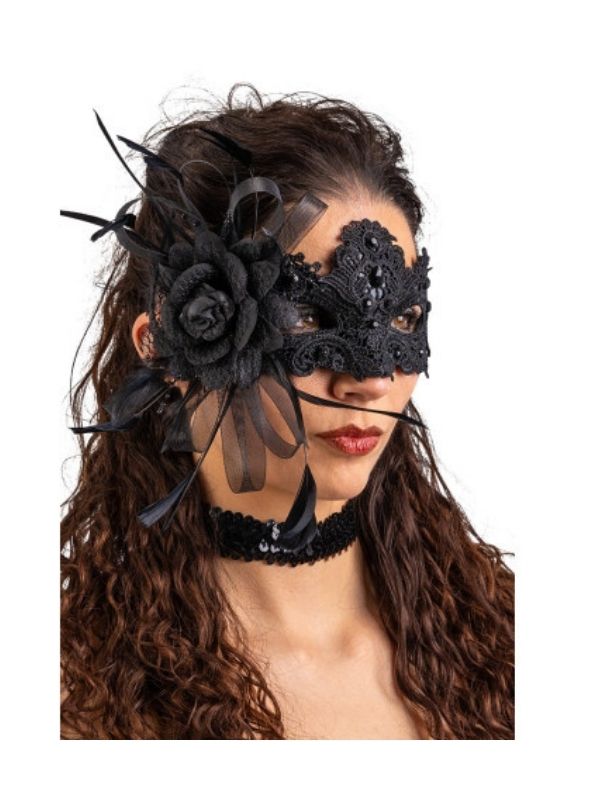 Maschera Di Carnevale In Plastica Con Velluto Nero 