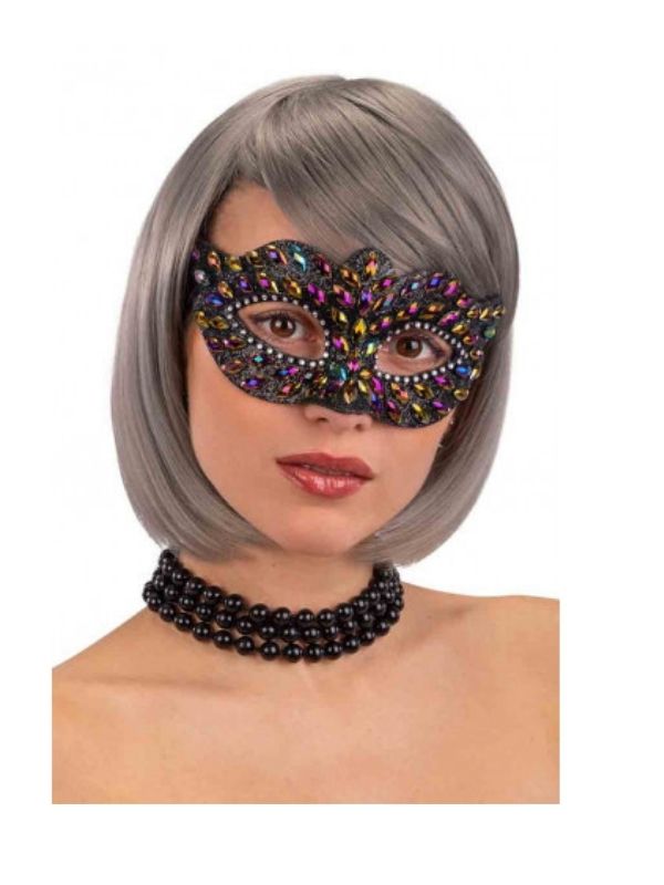 Maschera Di Carnevale In Plastica Nera Con Strass 