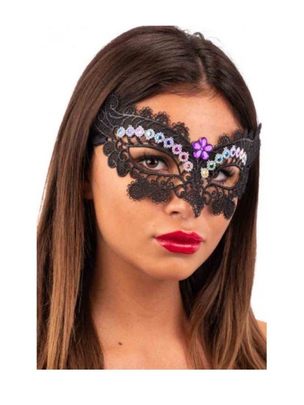 Maschera Di Carnevale In Tessuto Macramè Con Strass 