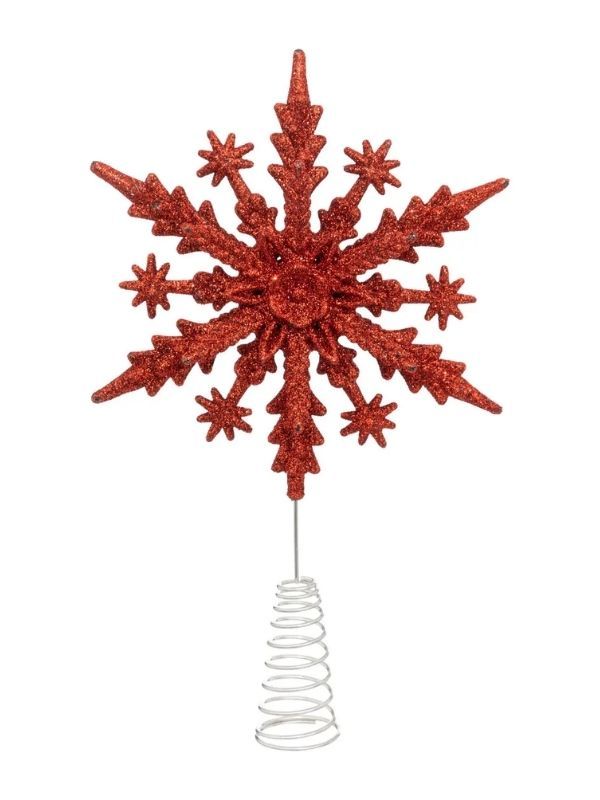 Puntale Per Albero Di Natale Fiocco Di Neve Rosso 22Cm