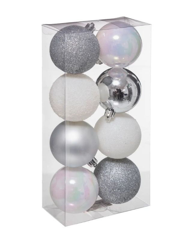 Boules De Noël Blanc Et Argent 8 Pièces 7Cm