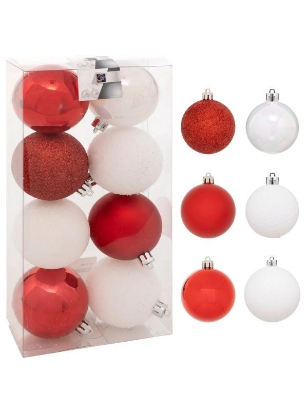 Boules De Noël Blanc Et Rouge 8 Pièces 7Cm