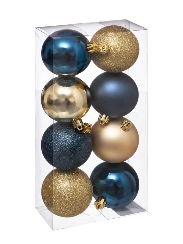 Boules De Noël Bleu Et Or 8 Pièces 7Cm