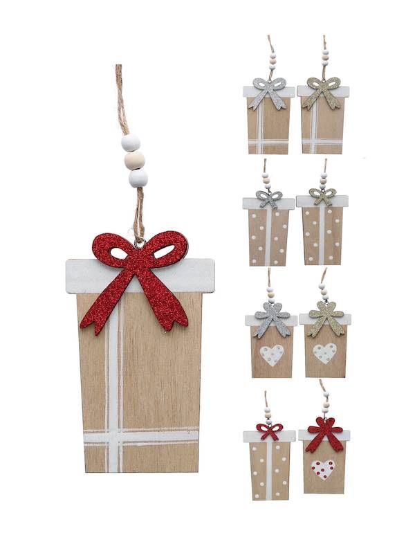 Pendentif De Noël Paquet Cadeau En Bois 8X13Cm - Assortis