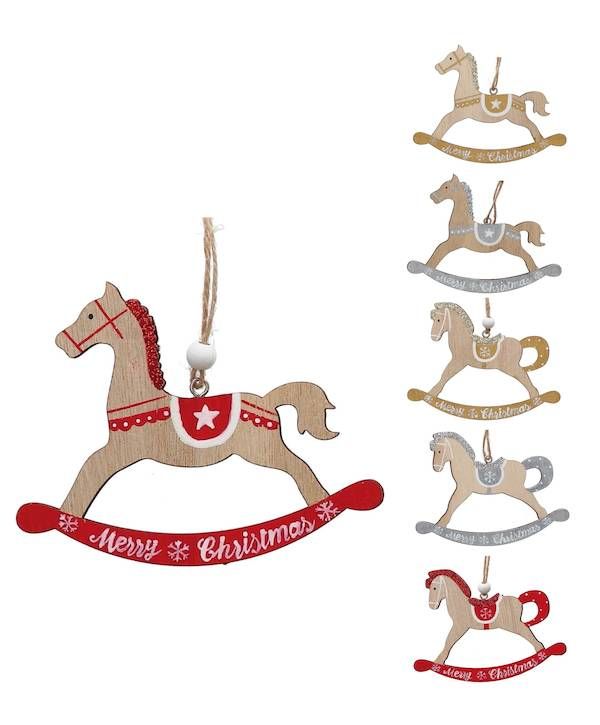 Pendentif De Noël Cheval À Bascule En Bois 12X9.5Cm - Assortis