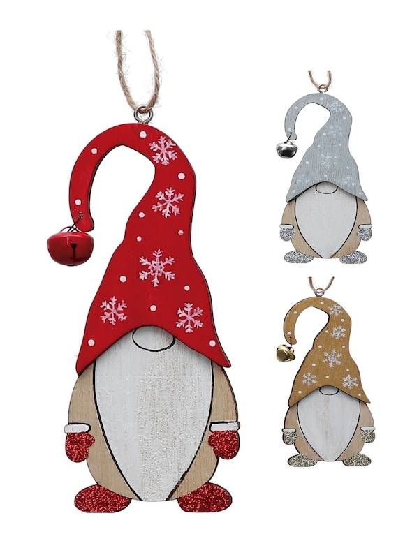 Pendentif De Noël Lutin En Bois 6X13Cm - Assortis