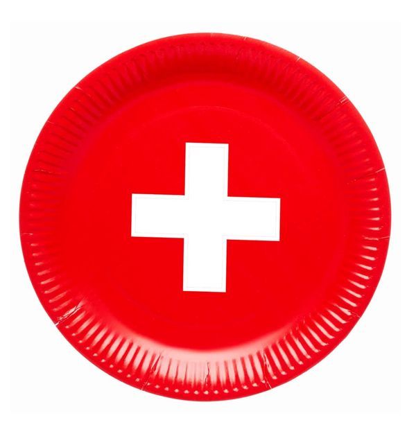 Assiettes Avec Drapeau Suisse - 6 Pièces