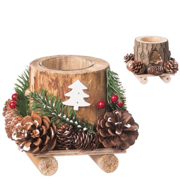 Kerzenhalter Für Weihnachten Aus Holz 15X16Cm - Sortiert