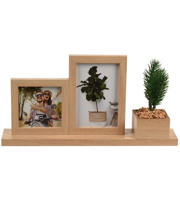 Porte-Photo À Poser En Bois Avec Fausse Plante 19X37Cm