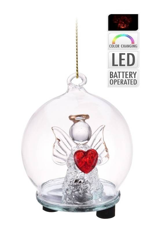 Weihnachtliche Glaskugel Zum Aufhängen Mit Engel Und LED-Licht 6Cm