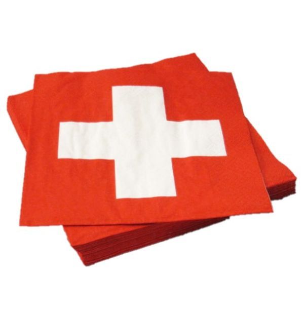 Serviettes De Table Avec Le Drapeau Suisse - 10 Pièces