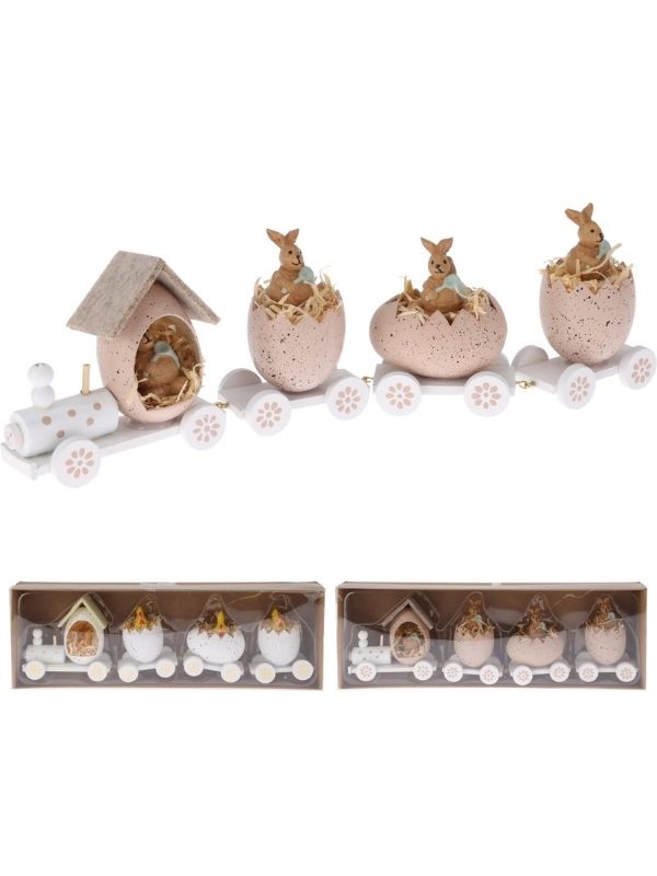 Decorazione A Tema Pasqua Trenino In Legno Con Uova 30X8Cm - Assortito