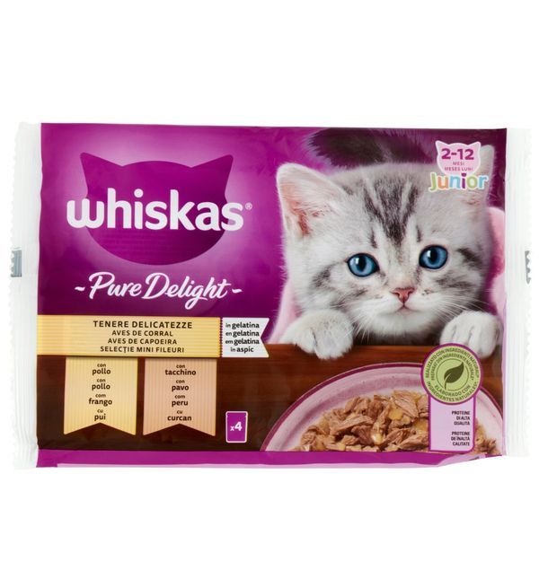 WHISKAS Junior Pure Delight Aliments Humides Poulet Et Dinde 4X85G